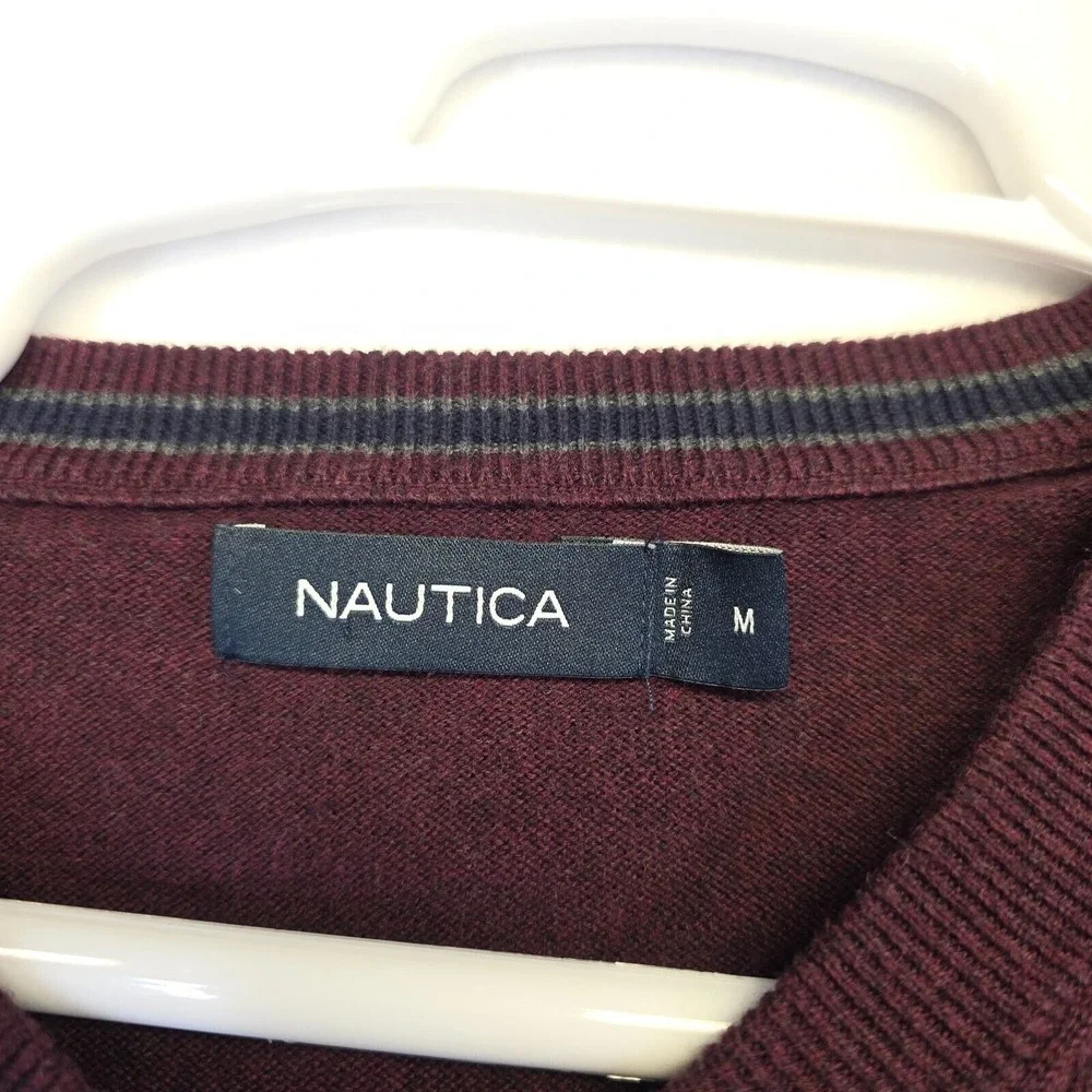 Nautica‎ Sweater Mens M Purple V Neck Knit Preppy Academia Business Work Formal